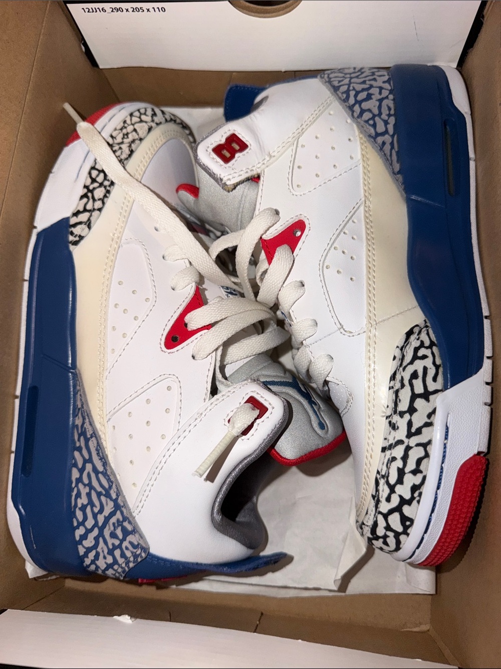 Jordan Kids White, Blue & Red Retro Sneakers